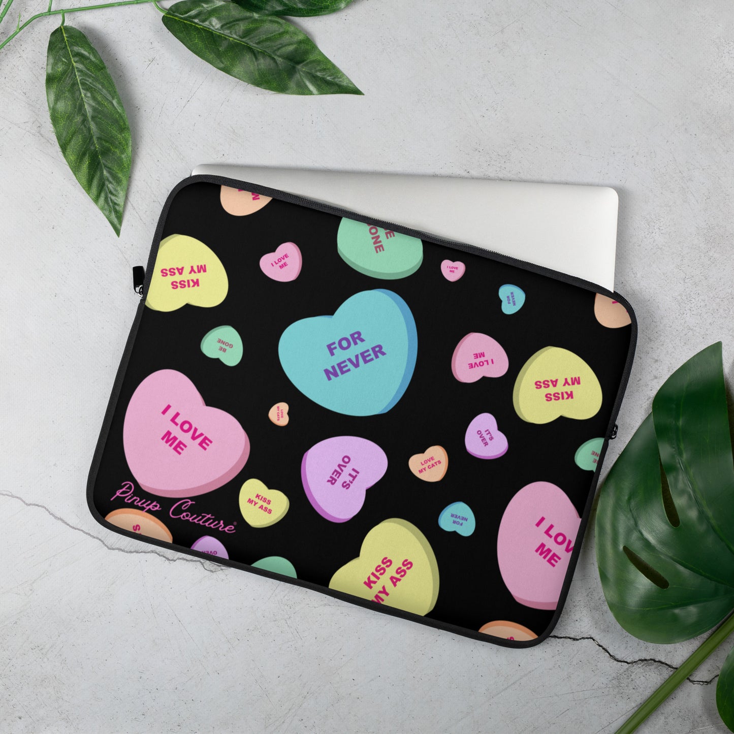 Lindy Bitter Candy Hearts Laptop Sleeve in Black | Pinup Couture Relaxed