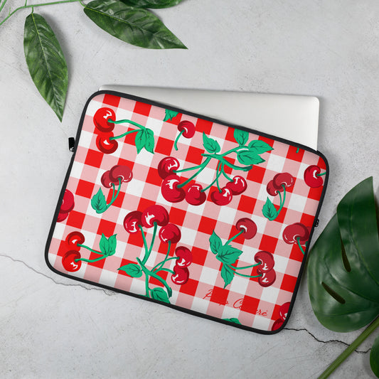 Lindy Red Gingham Vintage Cherry Print Laptop Sleeve | 2 Sizes | Pinup Couture Relaxed