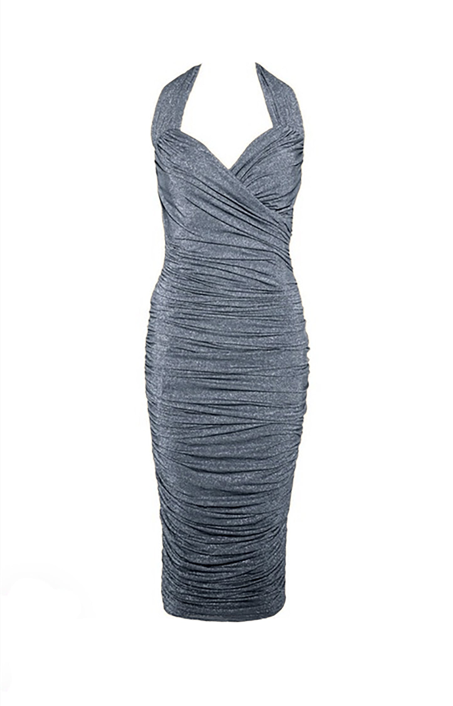 OYS - XS - S - Final Sale - Traci Gathered Halter Wiggle Dress in Silver Lurex | Traci Lords