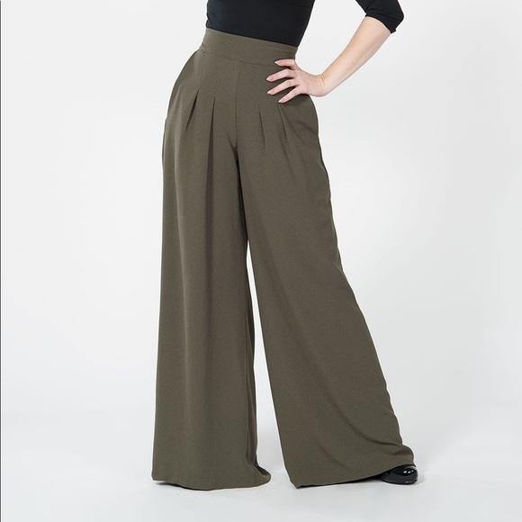 Dietrich Vintage Wide Leg Palazzo Pants in Olive Crepe 32" Inseam | Laura Byrnes Design - pinupgirlclothing.com