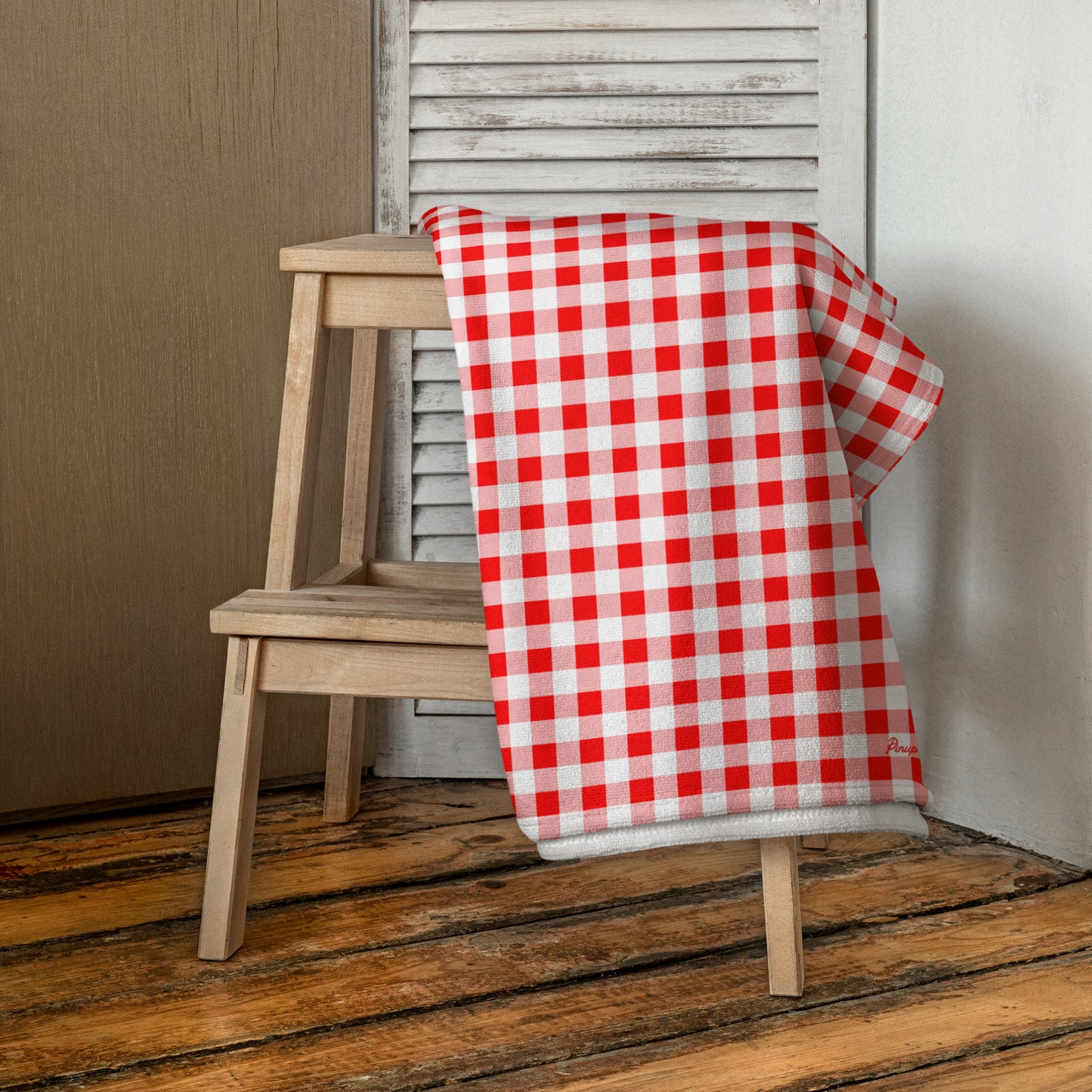 Arden Ruby Red Gingham Beach & Bath Towel | Pinup Couture Home