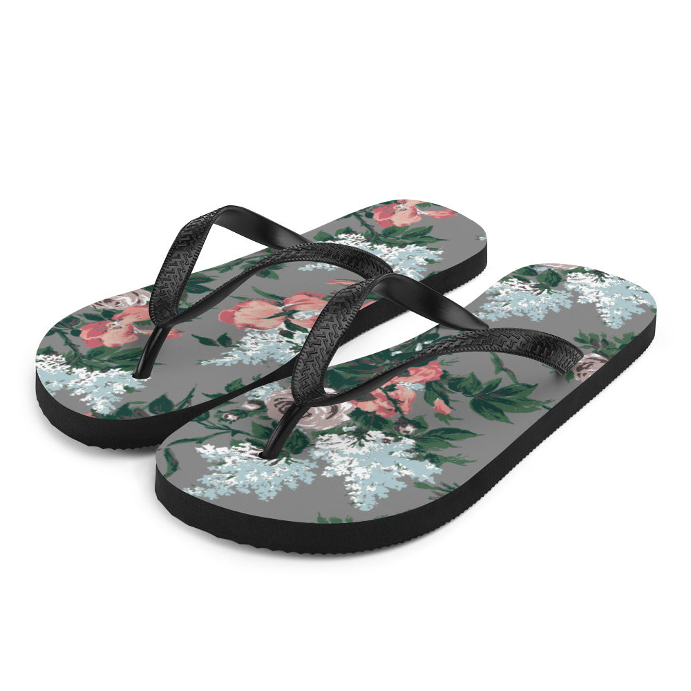 Amie Thong Flip-Flop Casual Sandals in Grey J'adore Bella Roses | Pinup Couture Relaxed