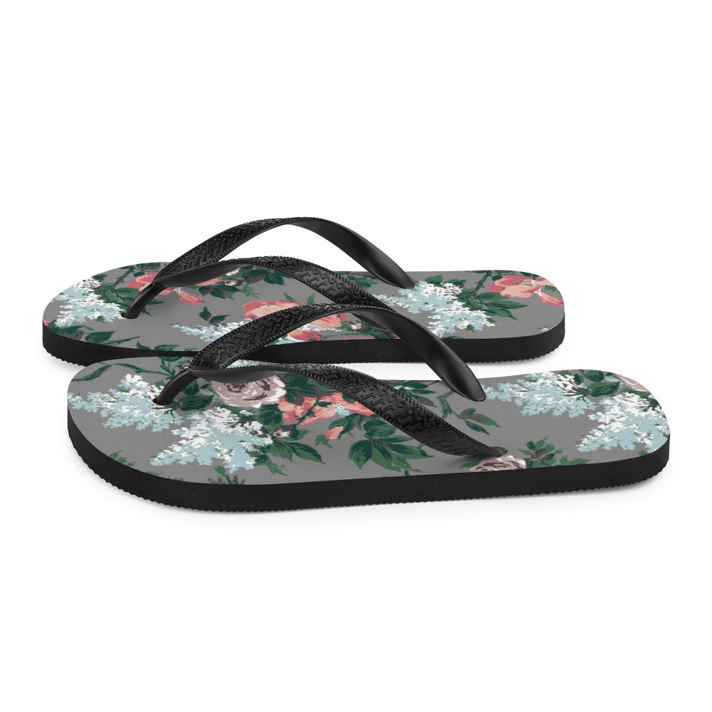 Amie Thong Flip-Flop Casual Sandals in Grey J'adore Bella Roses | Pinup Couture Relaxed
