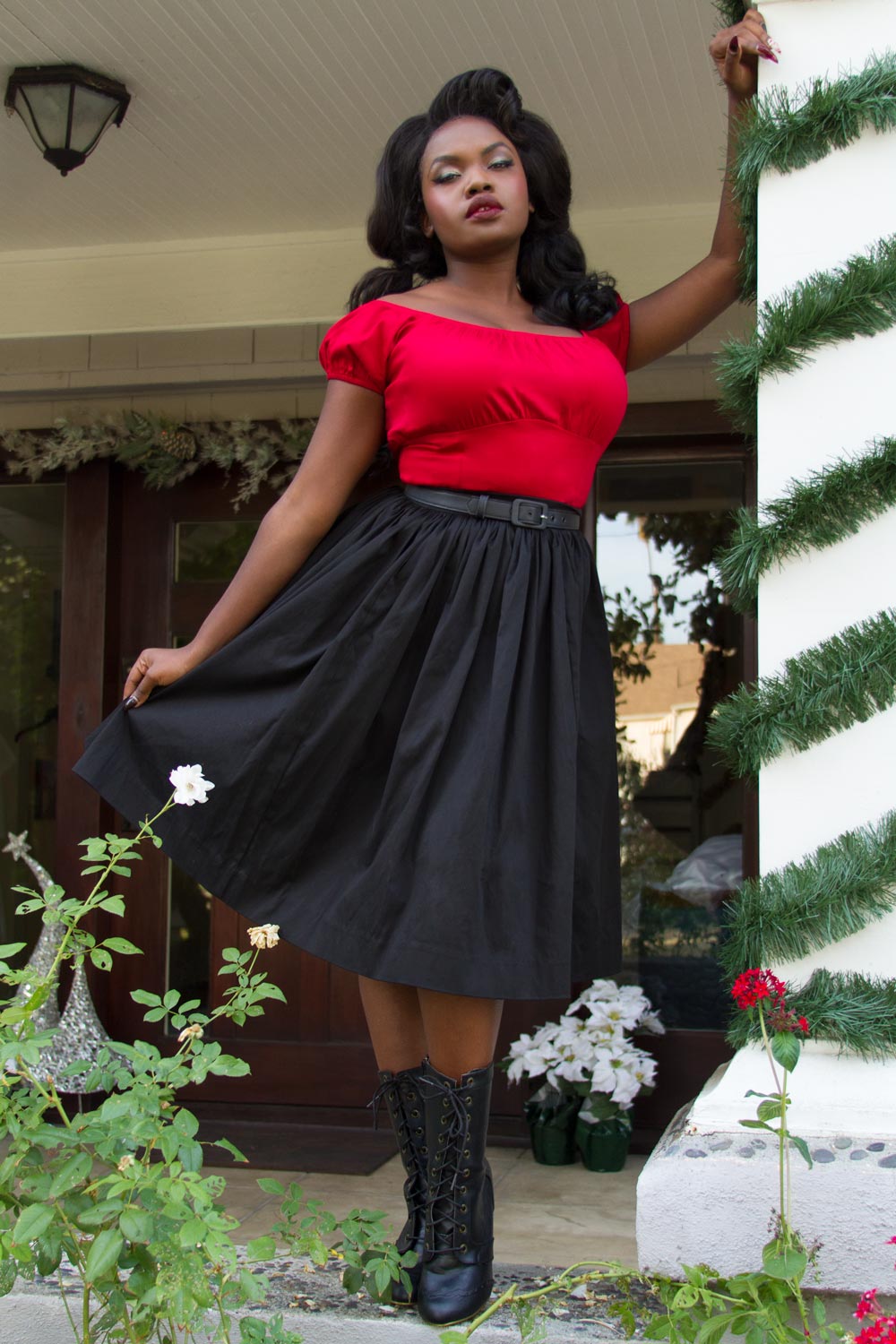Pinup Couture Petite Bella Skirt in Black Sateen