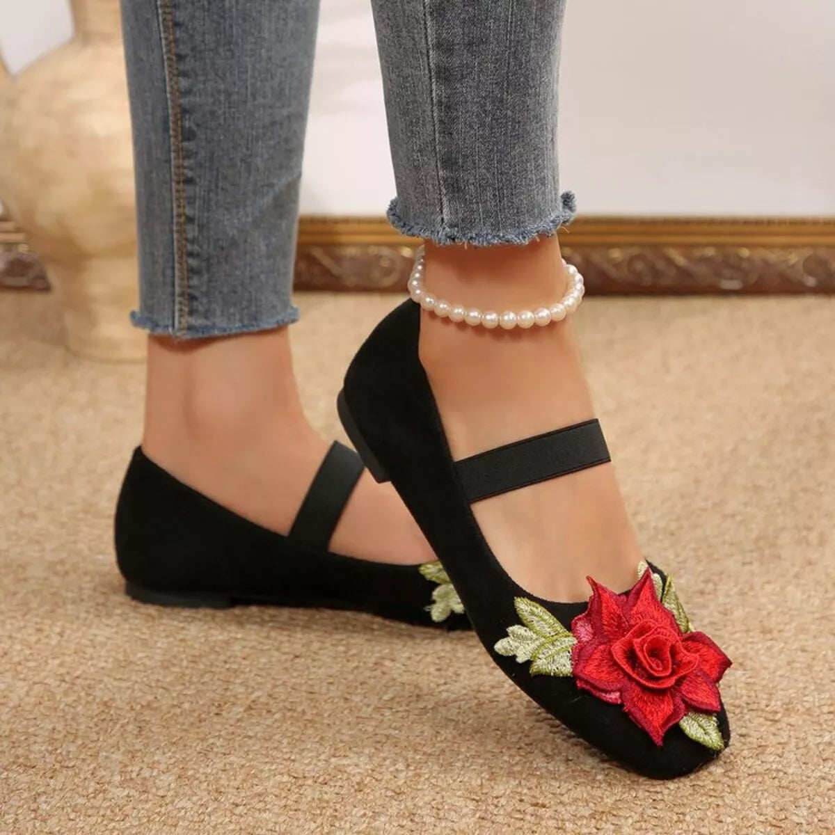 Posy square-toe flats in black by Pinup Girl Clothing
