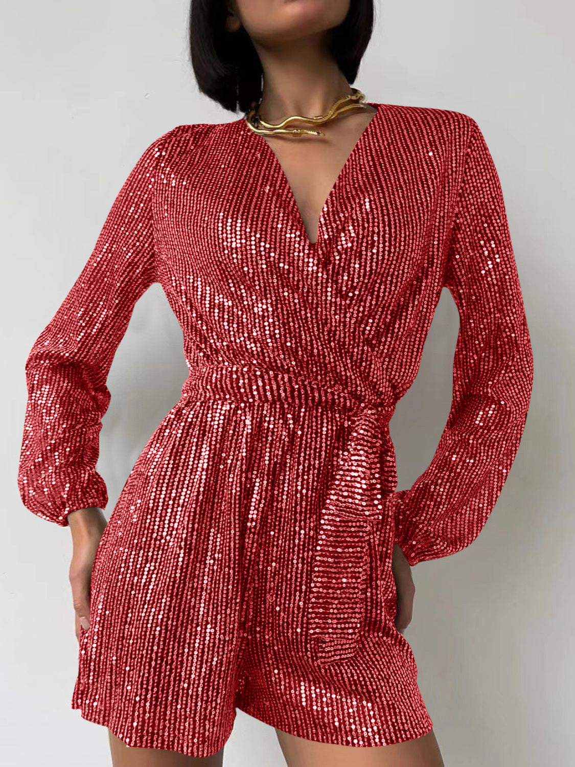 Spark Tie Waist Long Sleeve Romper | 7 Colors