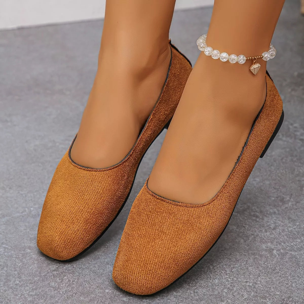 Audrey round toe ballet flats in camel