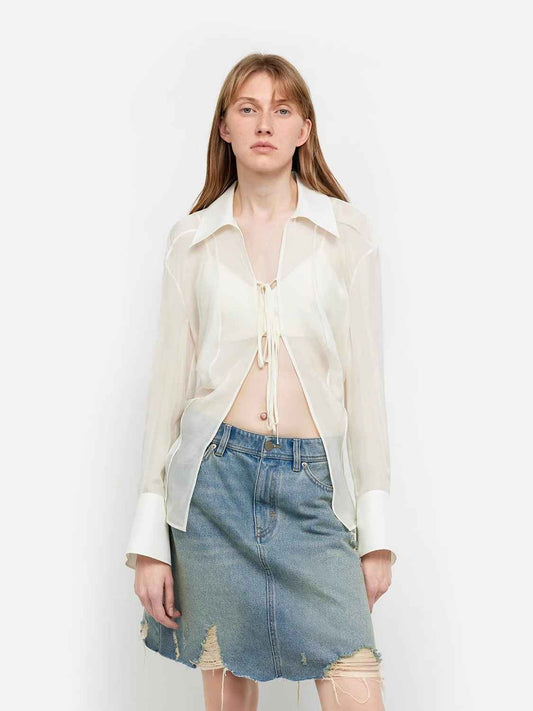 Hazy Moonlight Silk Chiffon Tie-Front Blouse | 2 Colors