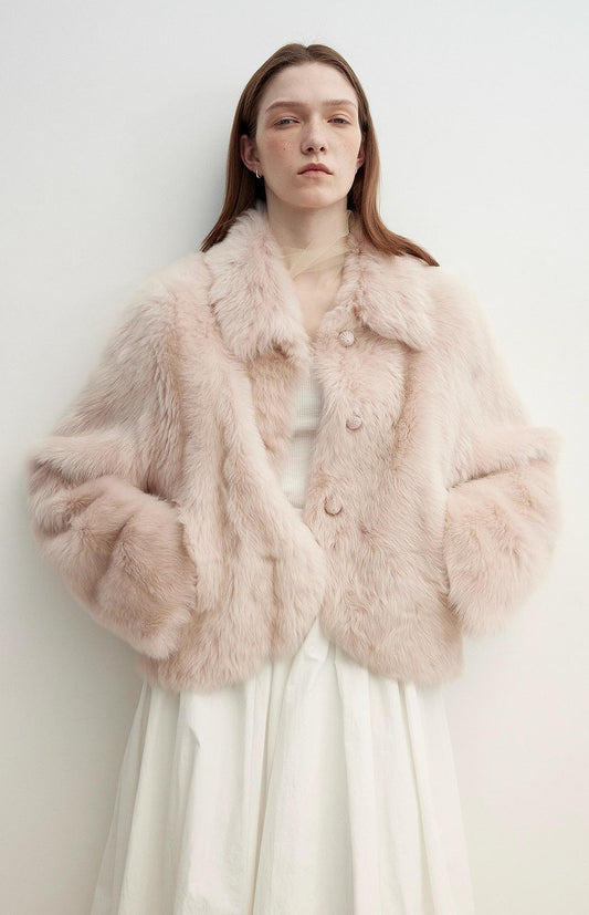 Autumn Secret Faux Fur Cropped Jacket in Ballet Pink | Fireladyfur