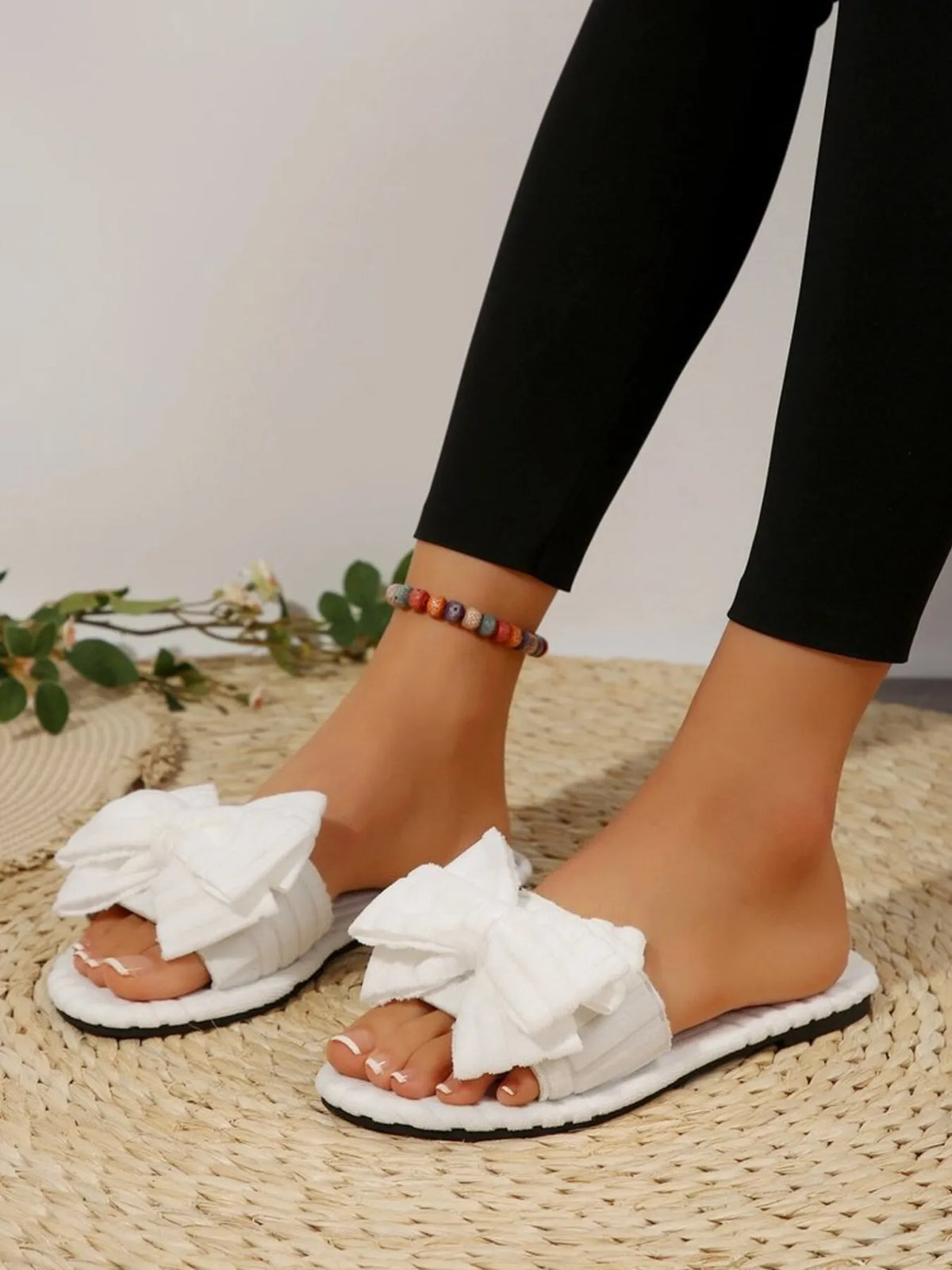 Leyla bow-knot open-toe slide sandals by Pinup Girl Clothing