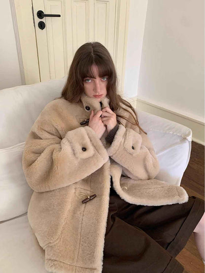 Fireladyfur Women's Long Sheepskin Jacket With Stand Collar “Dreamer” | 2 Colors