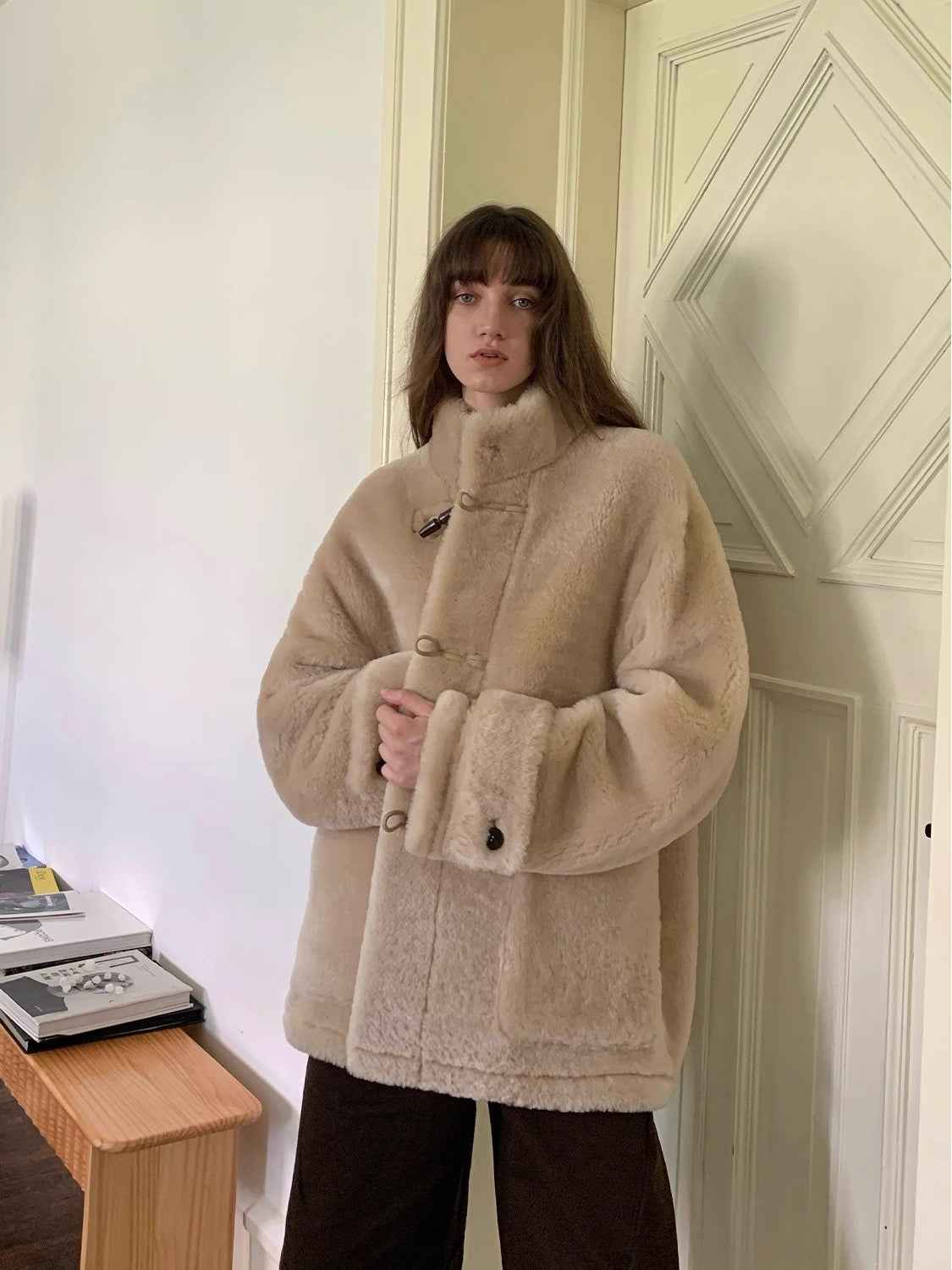 Fireladyfur Women's Long Sheepskin Jacket With Stand Collar “Dreamer” | 2 Colors