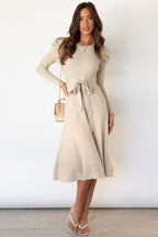 Daniela Round Neck Long Sleeve Tie Waist Sweater Dress | 5 Colors