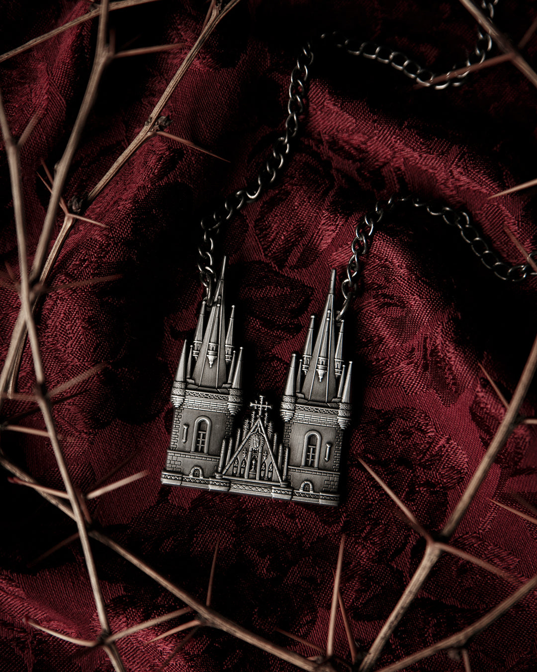Tyn Cathedral antique silver cathedral pendant detail