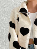 Aria Heart Zip Up Drop Shoulder Furry Jacket | 3 Colors