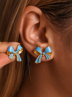 Valentina Stainless Steel Oil Drip Bow Stud Earrings | 3 Colors