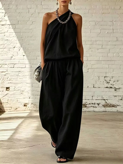 Vivienne Sleeveless Top and Wide-Leg Pants Set in Black by Pinup Girl Clothing