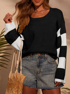Sideline color block knit sweater in black and white by Pinup Girl Clothing