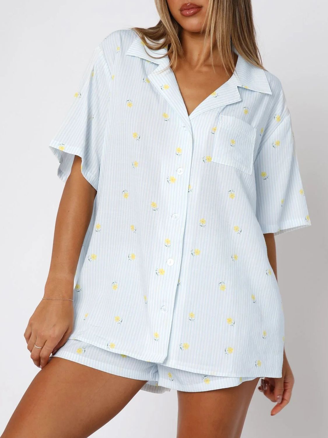 Saint Val Button Down Top and Shorts Pajama Set | 4 Colors | Poundton