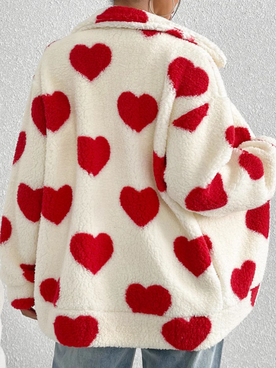 Aria Heart Zip Up Drop Shoulder Furry Jacket | 3 Colors