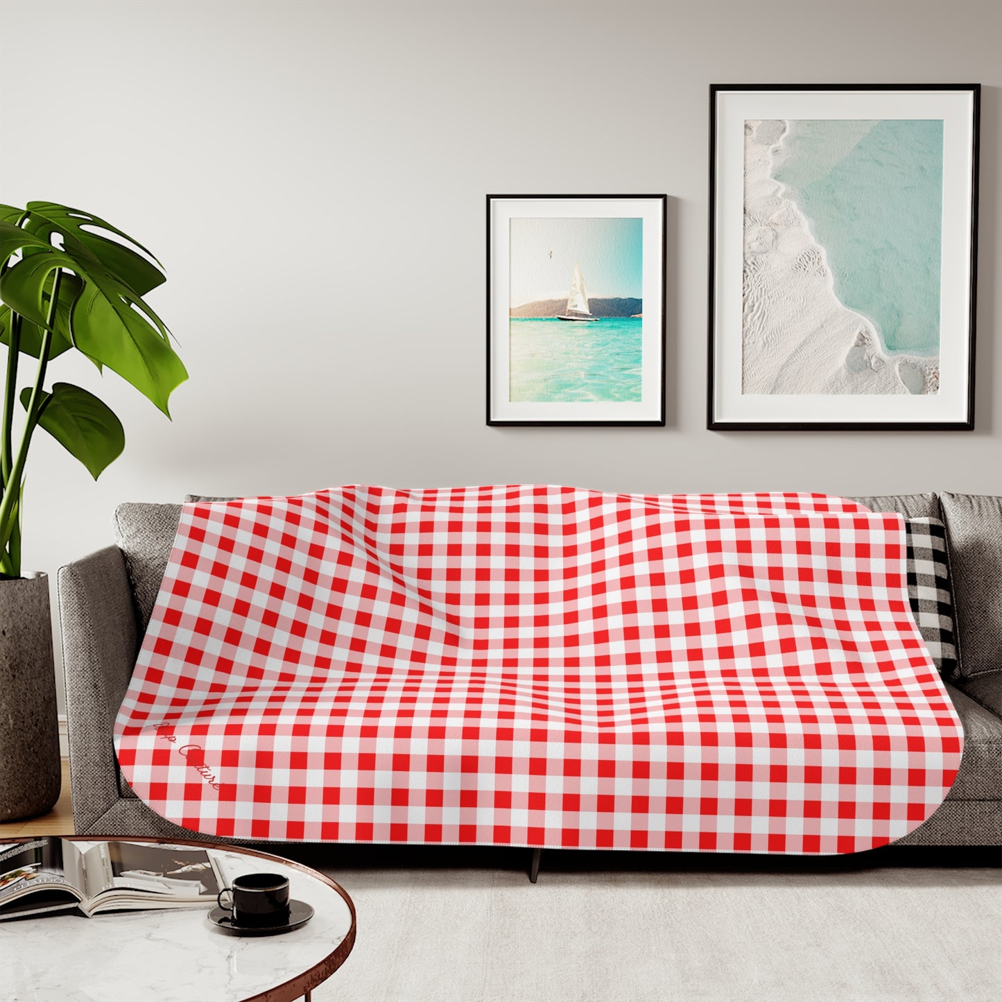 Ultra Fuzz Red Gingham Sherpa Blanket — Reversible Two‑Tone Cozy Throw | Pinup Couture