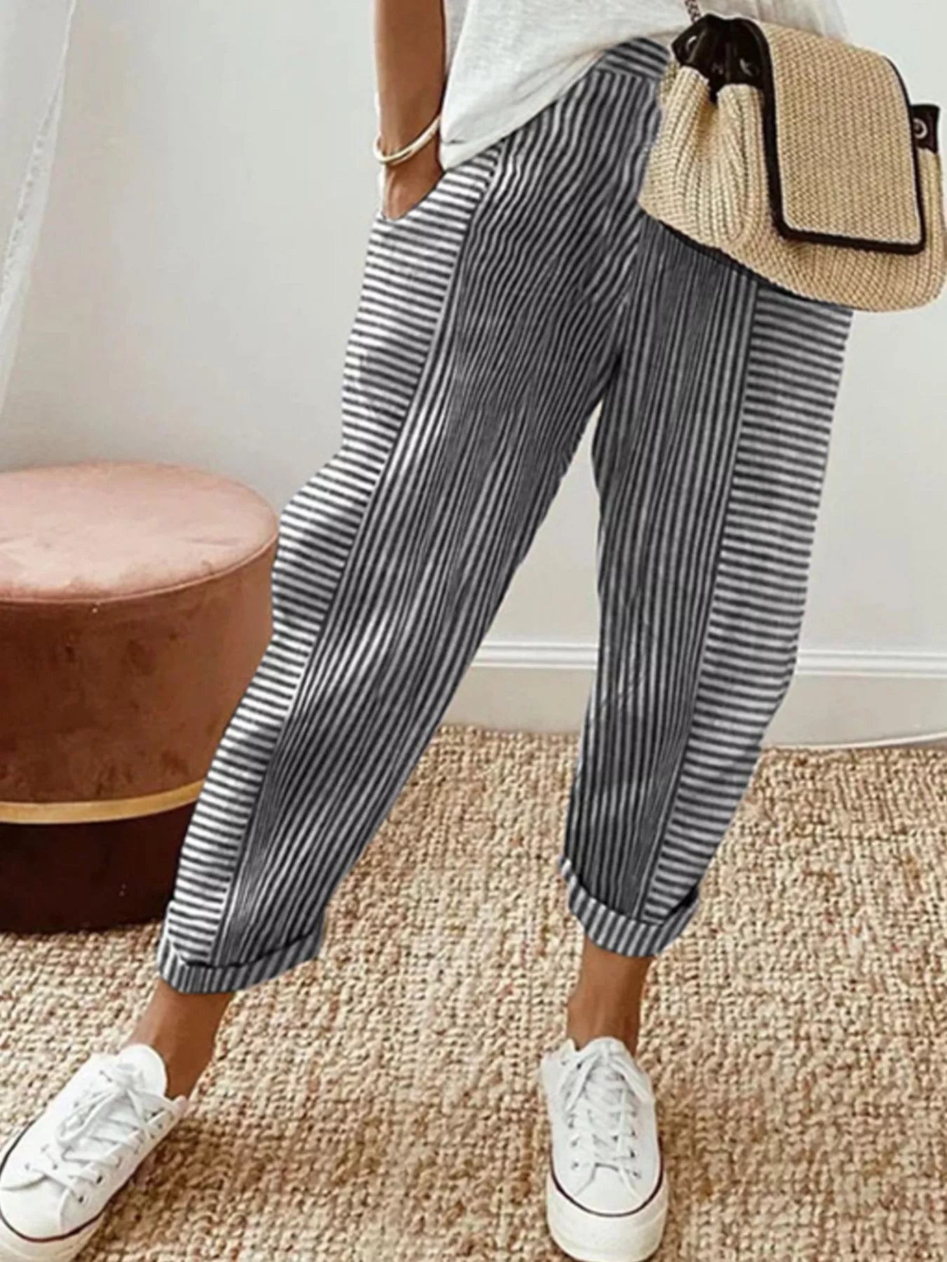 Frankie Striped Trousers in Black by Pinup Girl Clothing