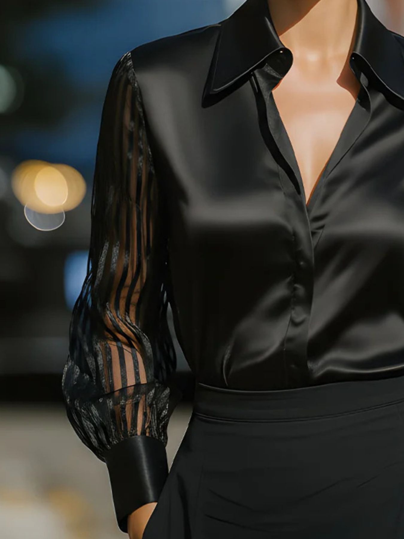 Sheer-sleeve collared blouse with vintage allure, by Pinup Girl Clothing, sizes XS to 4X.