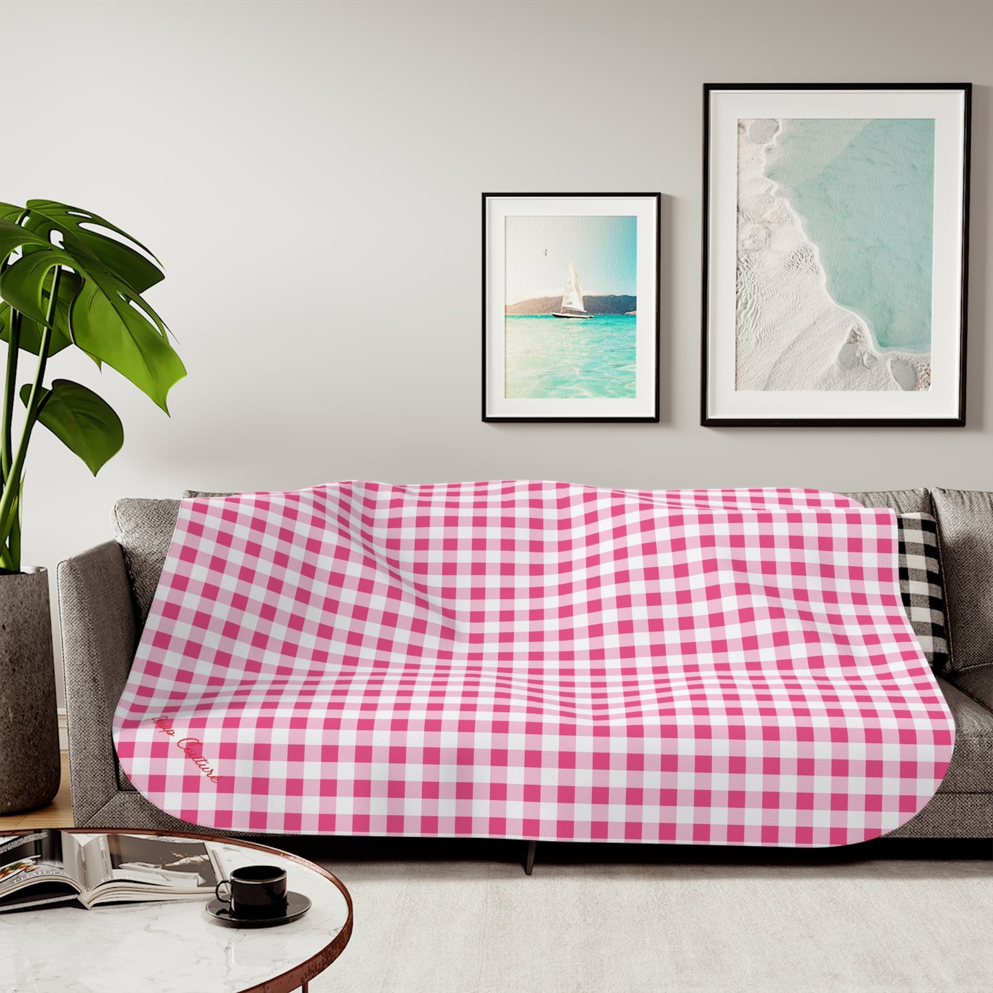 Ultra Fuzz Pink Gingham Sherpa Blanket — Reversible Two‑Tone Cozy Throw | Pinup Couture