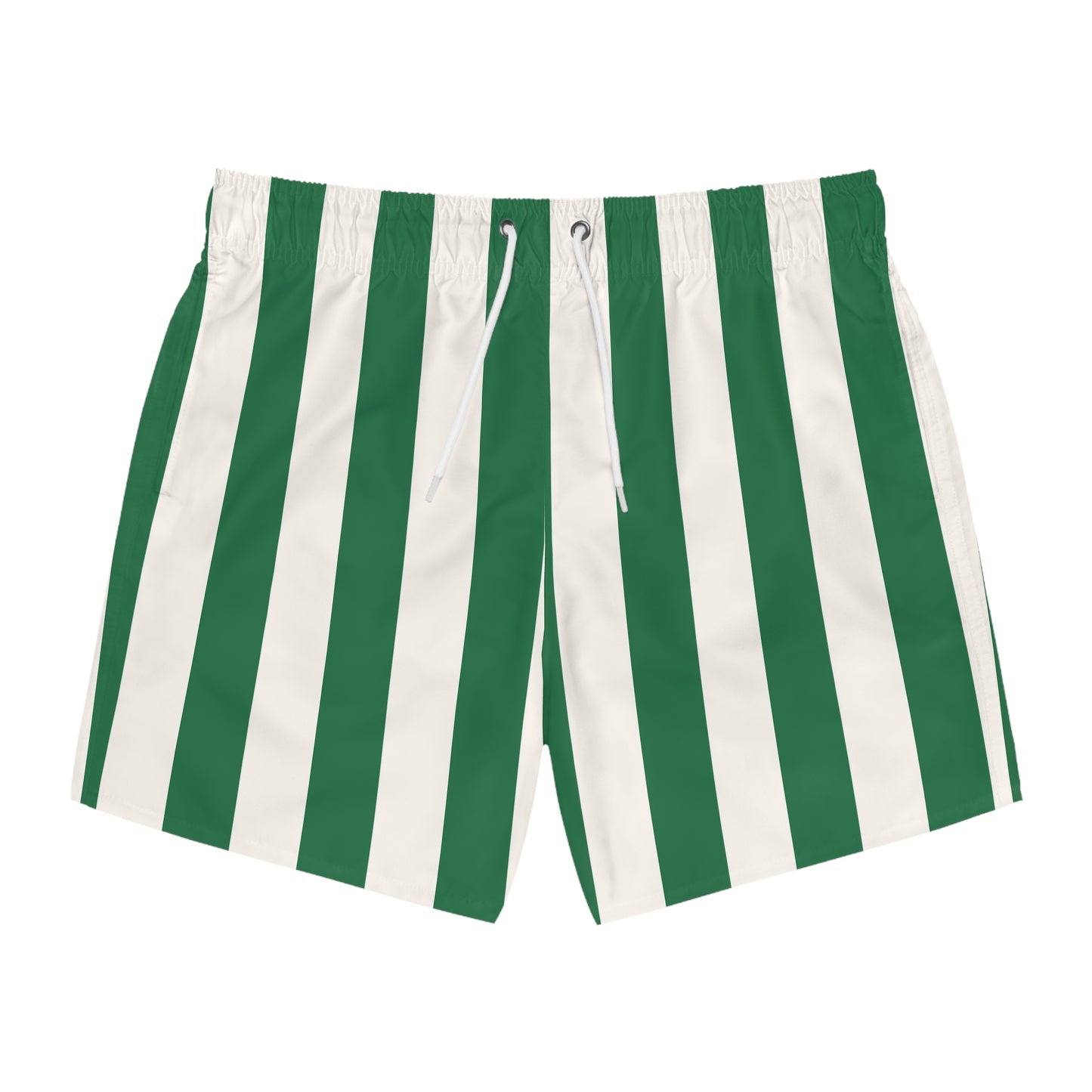Green and White Mark Stripe Men's Swim Trunks | Pinup Couture Swim