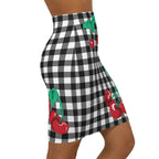 Women's 1990s Fitted Mini Skirt in Black Gingham Vintage Cherries Print