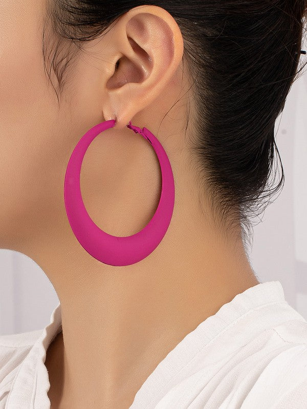 Large 80s Vintage color coated puffy hoop earrings in Black, White, Fuchsia or Electric Blue