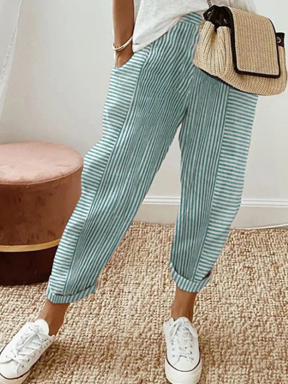Frankie Striped Trousers in Light Green by Pinup Girl Clothing