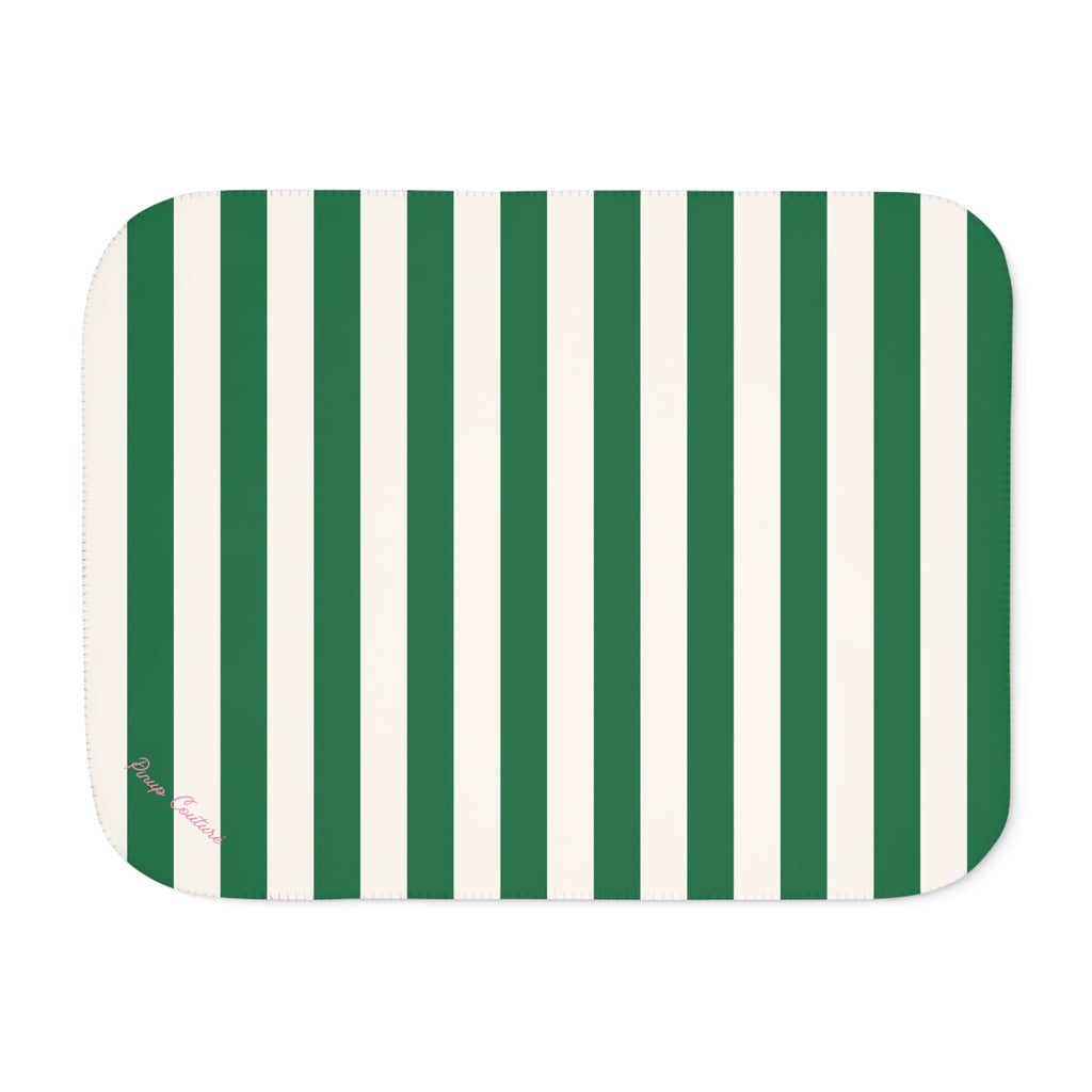 Ultra Fuzz Green and White Mark Stripe Print Sherpa Blanket ��� Reversible Two���Tone Cozy Throw