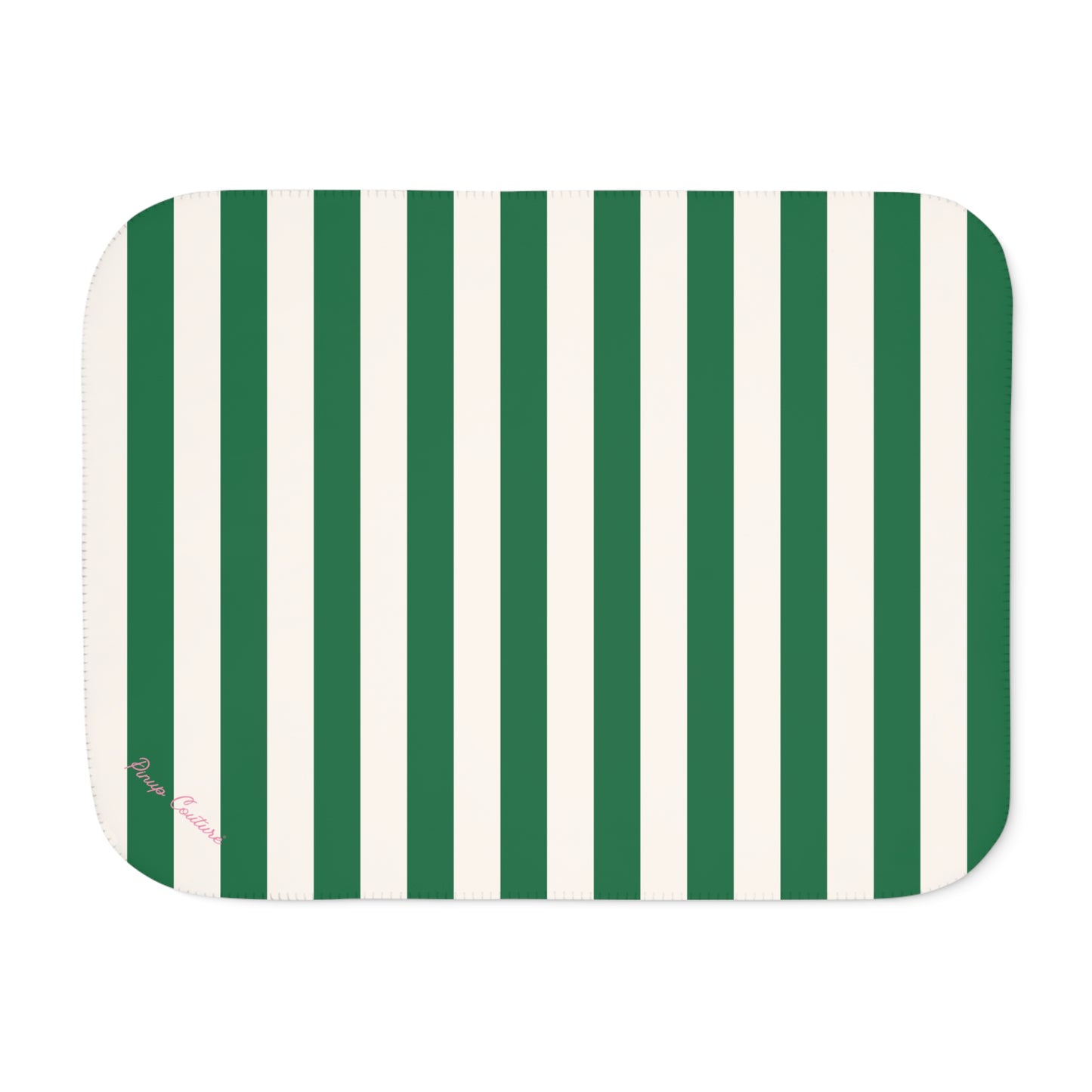 Ultra Fuzz Green and White Mark Stripe Print Sherpa Blanket — Reversible Two‑Tone Cozy Throw | Pinup Couture