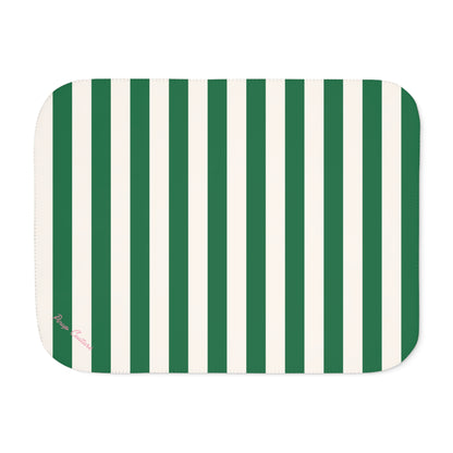 Ultra Fuzz Green and White Mark Stripe Print Sherpa Blanket — Reversible Two‑Tone Cozy Throw | Pinup Couture