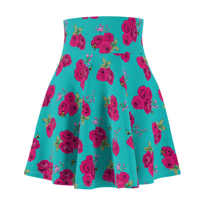 Louisa Turquoise Bee Floral Skater Skirt Swim Coverup