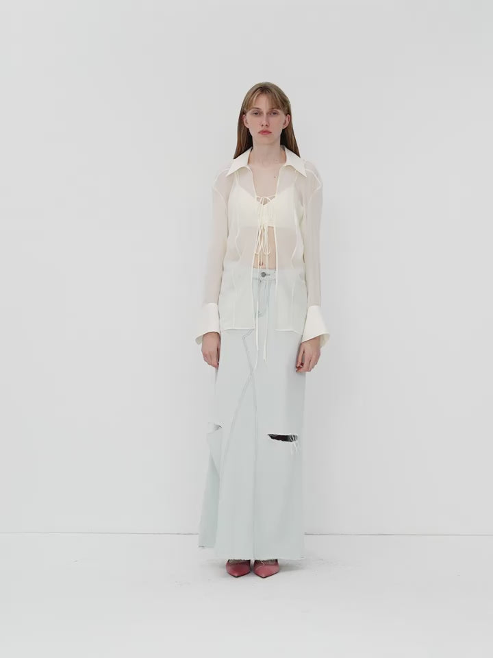 Hazy Moonlight Silk Chiffon Tie-Front Blouse | 2 Colors