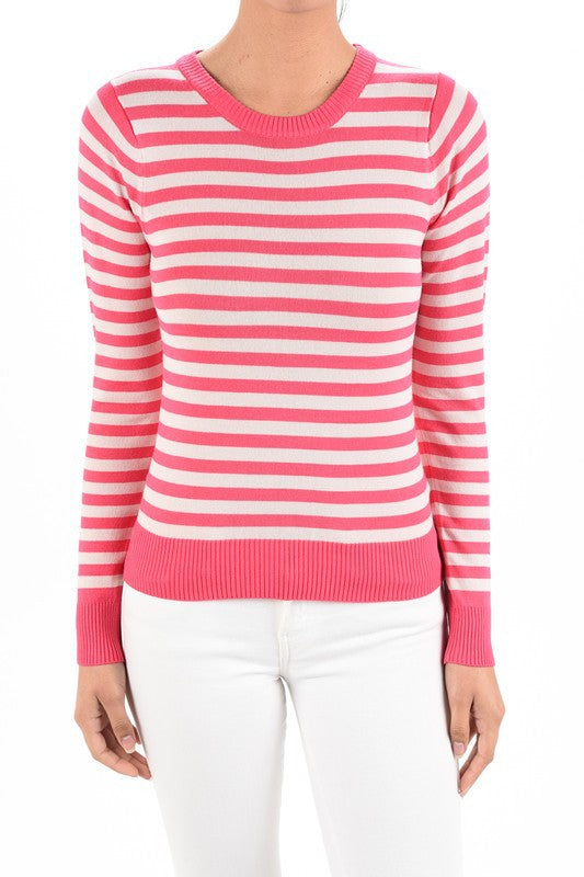 Striped Long Sleeve Pullover Stretch Sweater