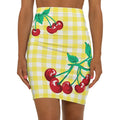 Women's 1990s Fitted Mini Skirt in Yellow Gingham Vintage Cherries Print