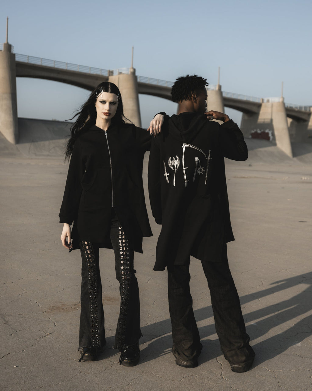 Van Helsing longline zip hoodie in black by The Pretty Cult