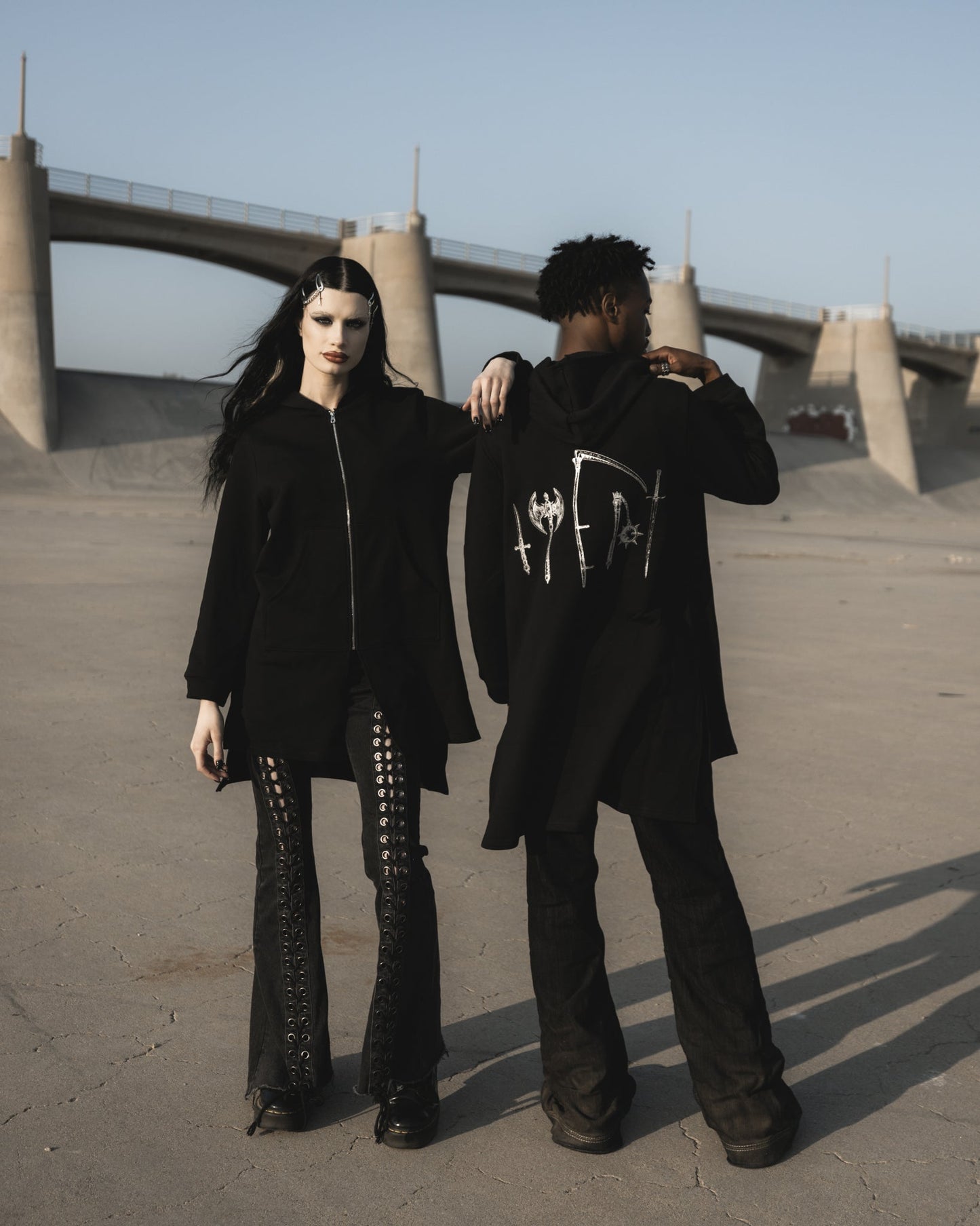 Van Helsing longline zip hoodie in black by The Pretty Cult