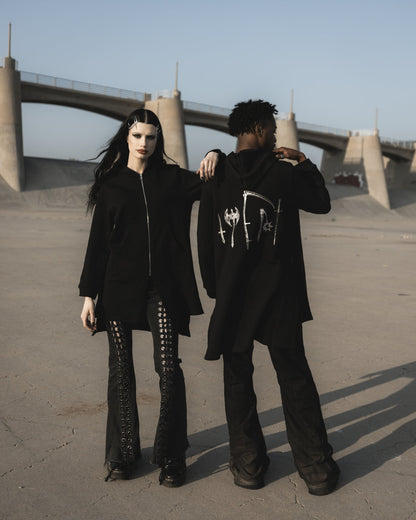 Van Helsing longline zip hoodie in black by The Pretty Cult