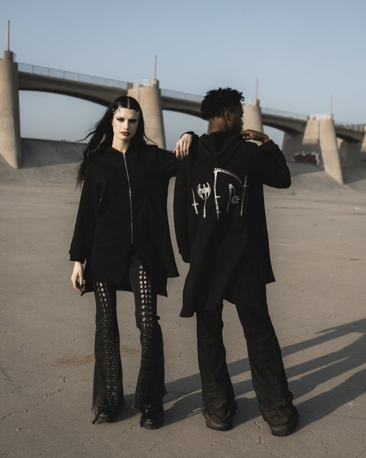 Van Helsing longline zip hoodie in black by The Pretty Cult