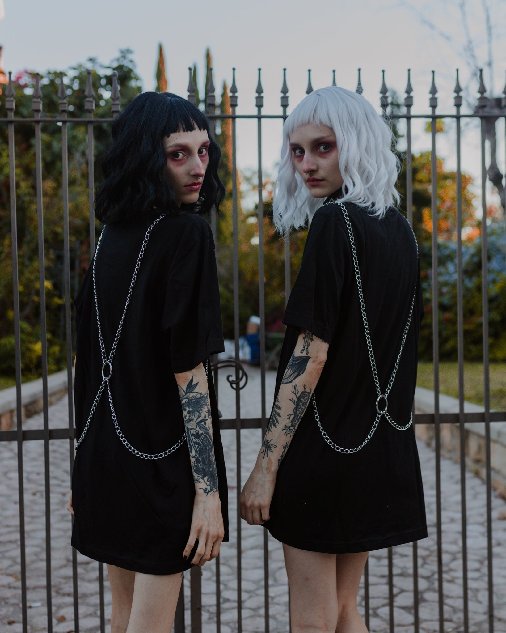 Sacrifiant silver chain body harness by The Pretty Cult