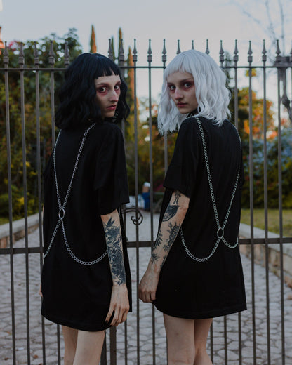 Sacrifiant silver chain body harness by The Pretty Cult