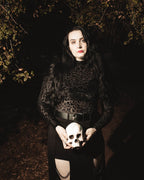Black on black leopard burnout velvet top with a mock neck by The Pretty Cult
