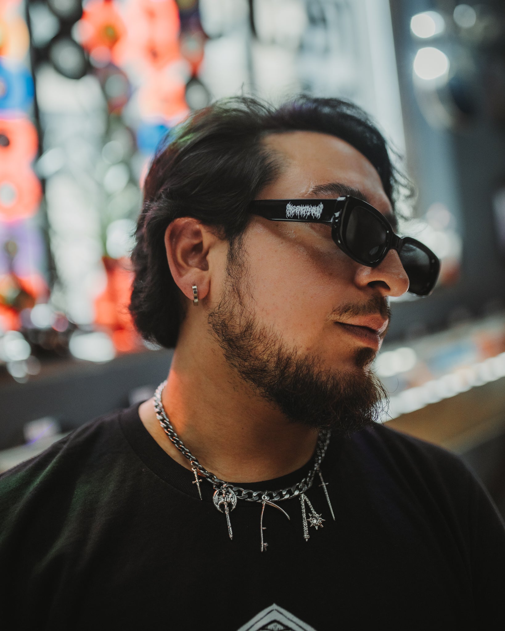 Black Metal black sunglasses styled with all black clothing, The Pretty Cult