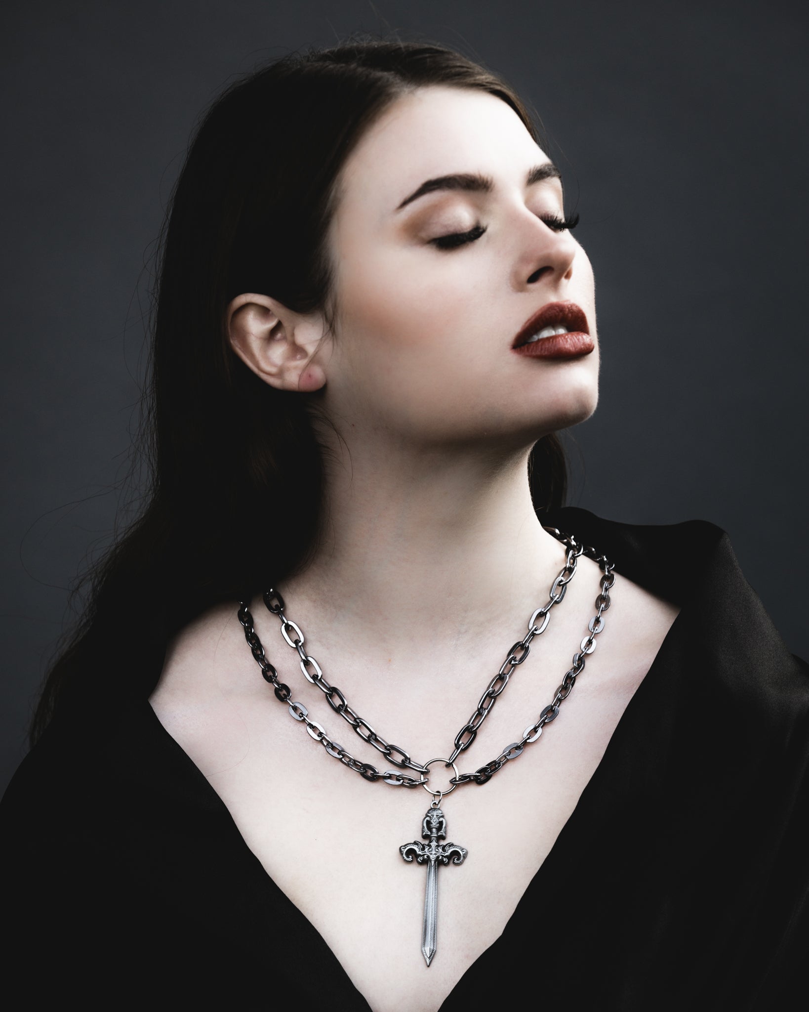 Woe Blade silver sword layered necklace by The Pretty Cult