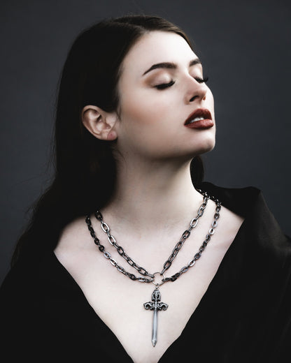 Woe Blade silver sword layered necklace by The Pretty Cult