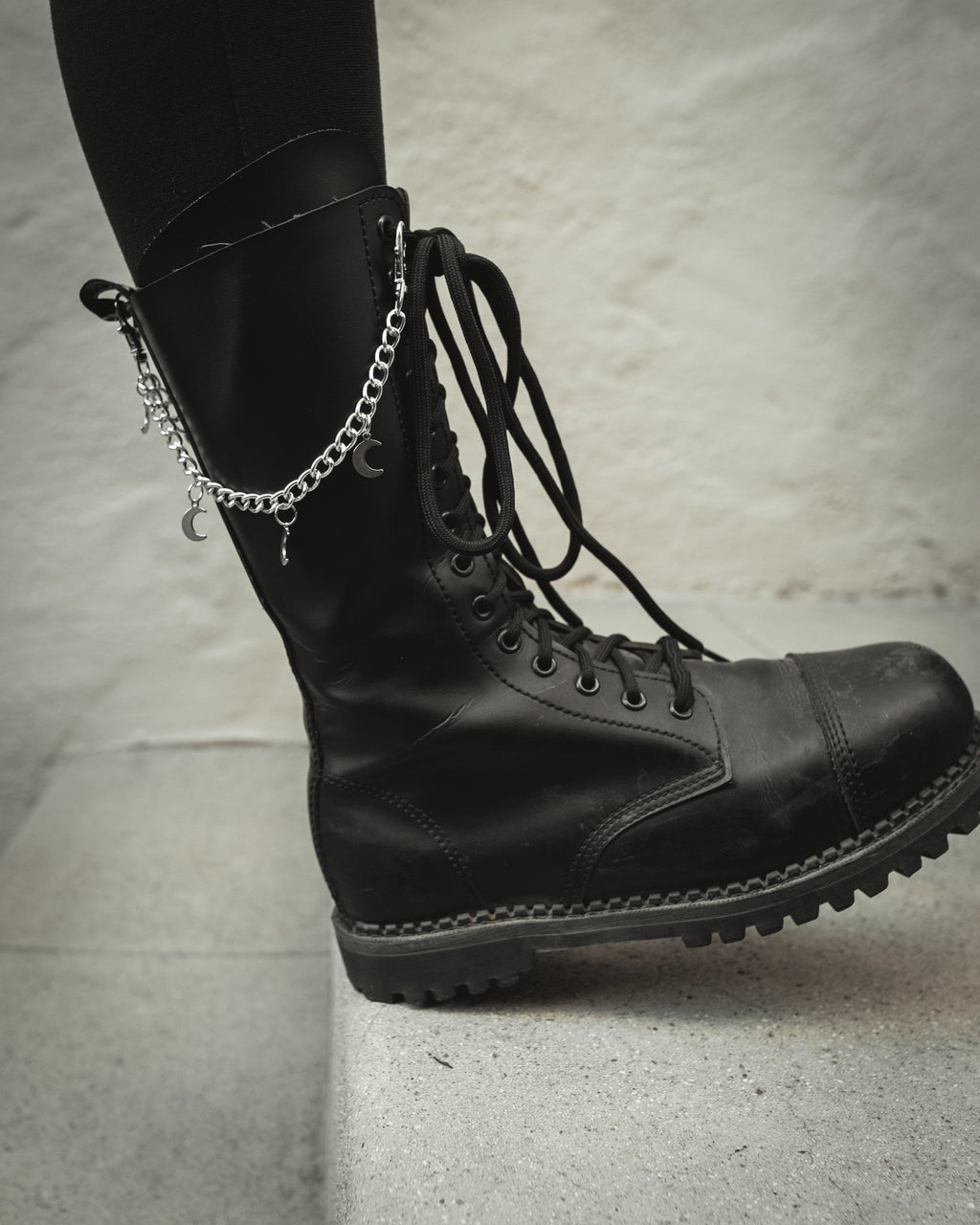 Winter Moon silver boot charm chain by The Pretty Cult